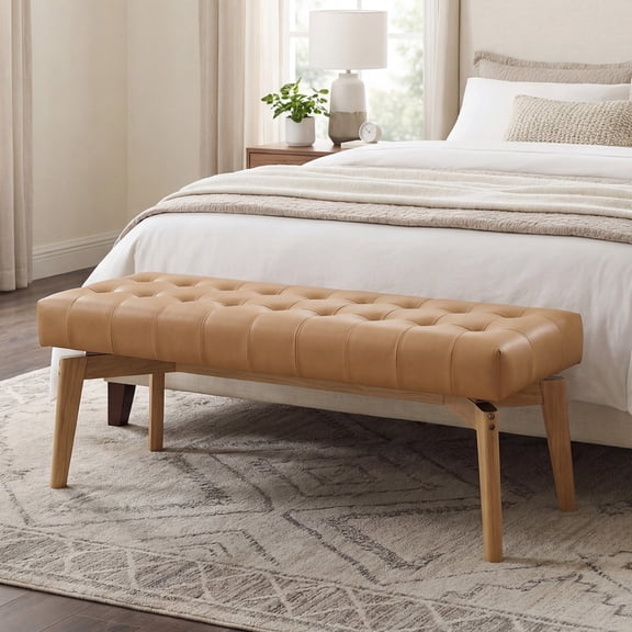 Guyou Entryway Bench Tufted Upholstered Bench 45.5 End of Bed Bench for Bedroom Wood Storage Bench Modern Floating Design Window Bench Ottoman Long Bench Seat for Living Room Indoor Hallway