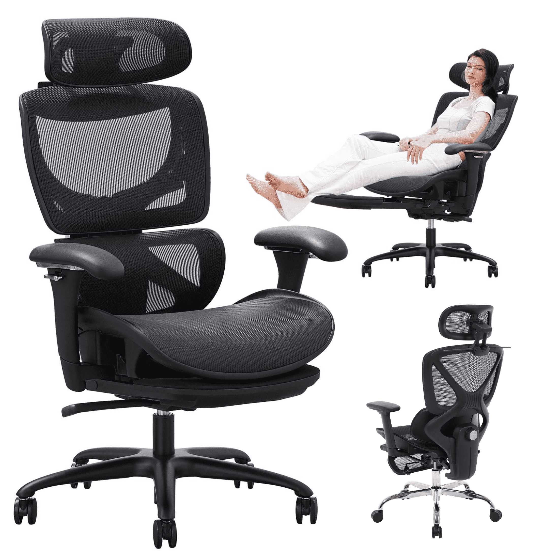 Guyou Ergonomic Office Chair, Mesh Desk Chair with Adjustable 3D Armrests, Lumbar Support, 2D Headrest, Tilt, Black