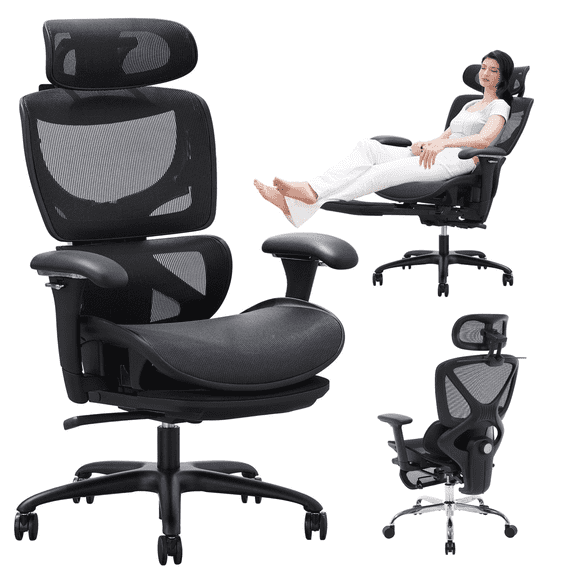 Guyou Ergonomic Office Chair, Mesh Desk Chair with Adjustable 3D Armrests, Lumbar Support, 2D Headrest, Tilt, Black