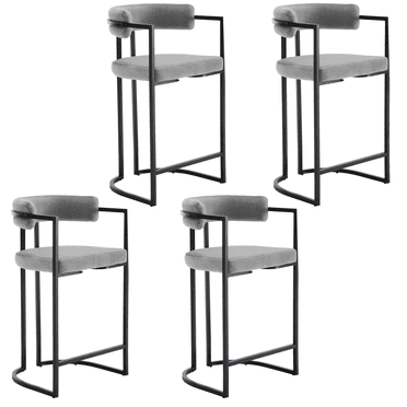 Guyou Fabio 26" Upholstered Bar Height Bar Stools with Metal Frame, Grey/Fur(Set of 4)