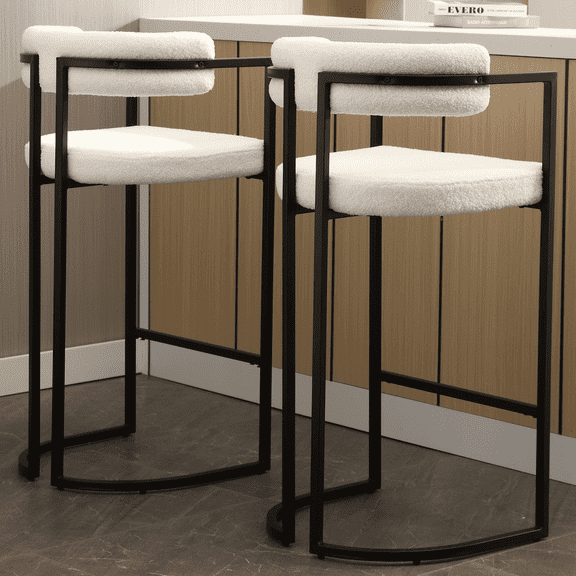 Guyou Fabio 30" Upholstered Bar Height Bar Stools with Metal Frame, White/Fur(Set of 2)
