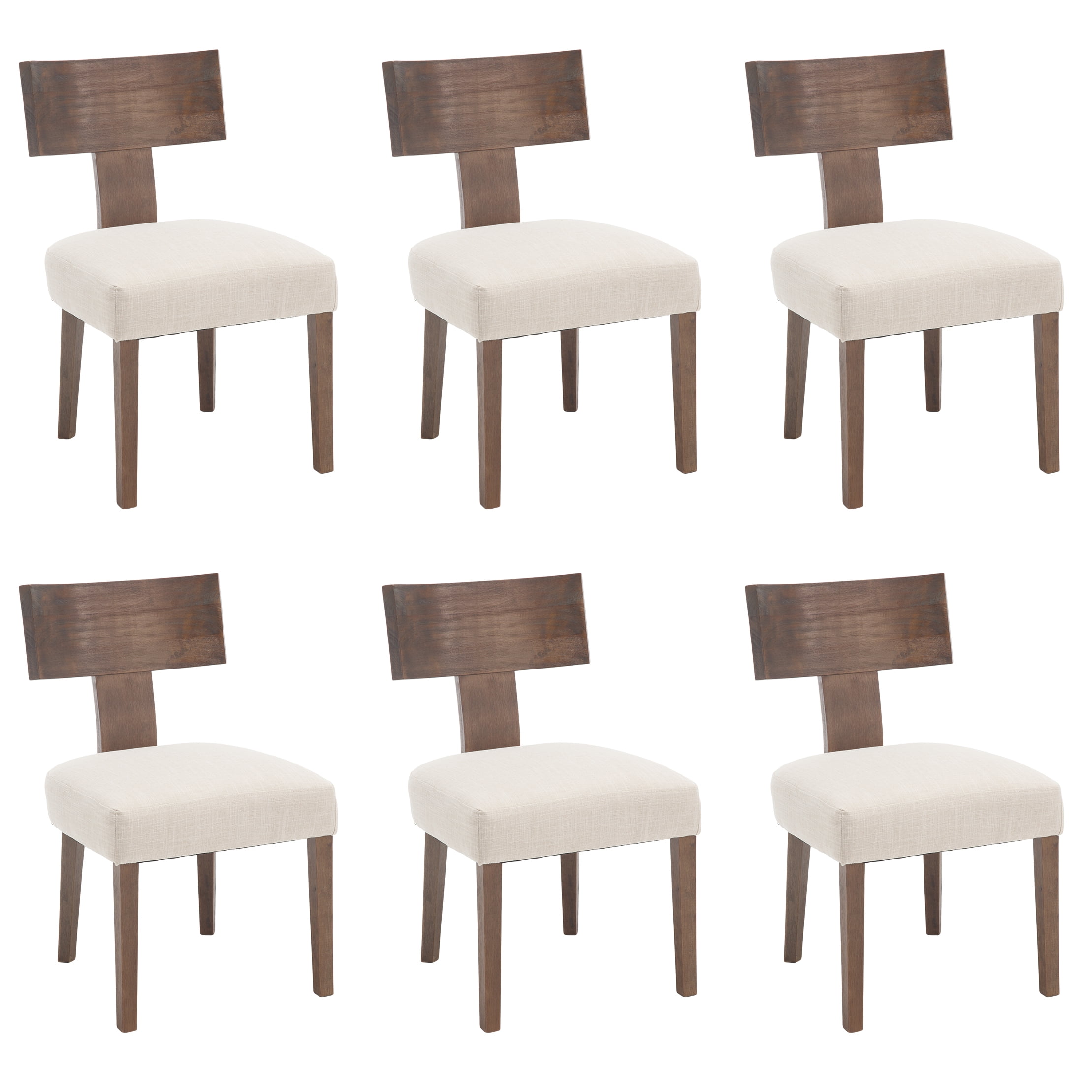 Guyou Farmhouse Dining Chair Set of 6, Linen Upholstered Kitchen Chairs with Solid Wood Backrest, Wooden Armless Side Chairs for Dining Room Kitchen, Beige Fabric