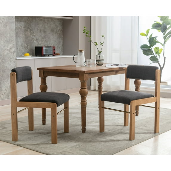 Guyou Farmhouse Dining Chair Set of 2, Linen Upholstered Kitchen Chair with Adjustable Back, Wooden Armless Accent Side Chair, Charcoal