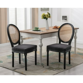 GDF Studio Durand King Louis Faux Leather and Rattan Dining Chairs, Set of  2, Black