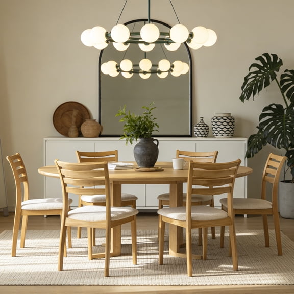 Guyou Farmhouse Dining Chairs Set of 2, Mid-Century Modern Solid Wood Dining Side Chairs, Sherpa Upholstered Kitchen Chairs with Ladder Back for Dining Room Living Room Restaurant, Natural Frame