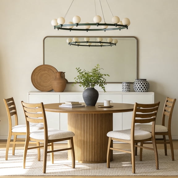 Guyou Farmhouse Dining Chairs Set of 4, Mid-Century Modern Solid Wood Dining Side Chairs, Sherpa Upholstered Kitchen Chairs with Ladder Back for Dining Room Living Room Restaurant, Brown Frame