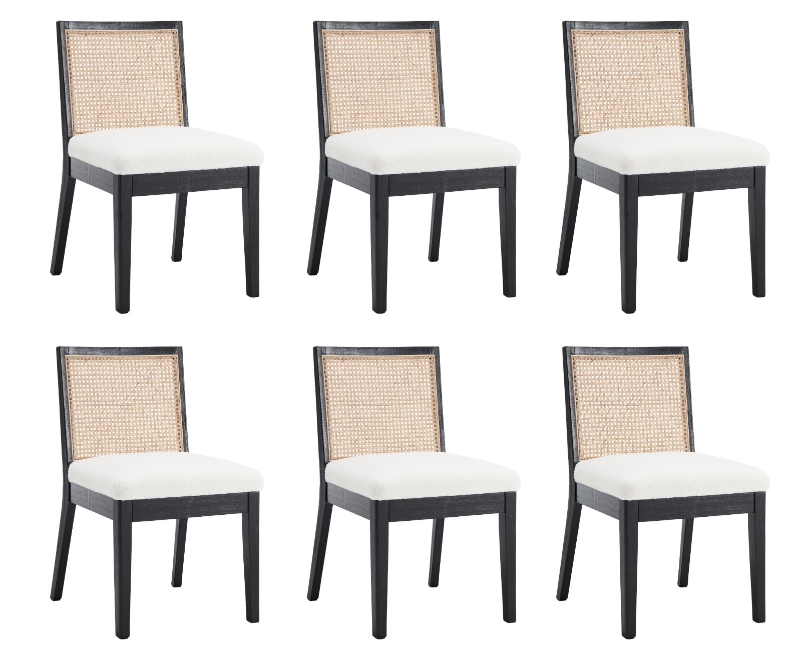 Guyou Farmhouse Rattan Dining Chairs Set of 6, Mid Century Modern