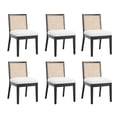 thumbnail image 1 of Guyou Farmhouse Rattan Dining Chairs Set of 6, Mid Century Modern Dining Side Chairs with Black Hardwood Frame, Sherpa Upholstered French Country Kitchen Chairs for Dining Room Bistro, White, 1 of 9