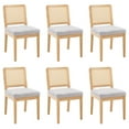 thumbnail image 1 of Guyou Farmhouse Rattan Dining Chairs Set of 6, Modern Wooden Kitchen Chairs with Cane Back, Chenille Upholstered Dining Room Chairs, Boho Wicker Woven Dining Side Chairs for Dining Room, Grey, 1 of 11