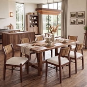 Guyou Farmhouse Rope Woven Dining Chairs Set of 6, Armless Chenille Upholstery Kitchen Chairs with 15 Inclined Woven Backrest, Walnut Wood Frame Side Chairs for Kitchen Dining & Bistro, White