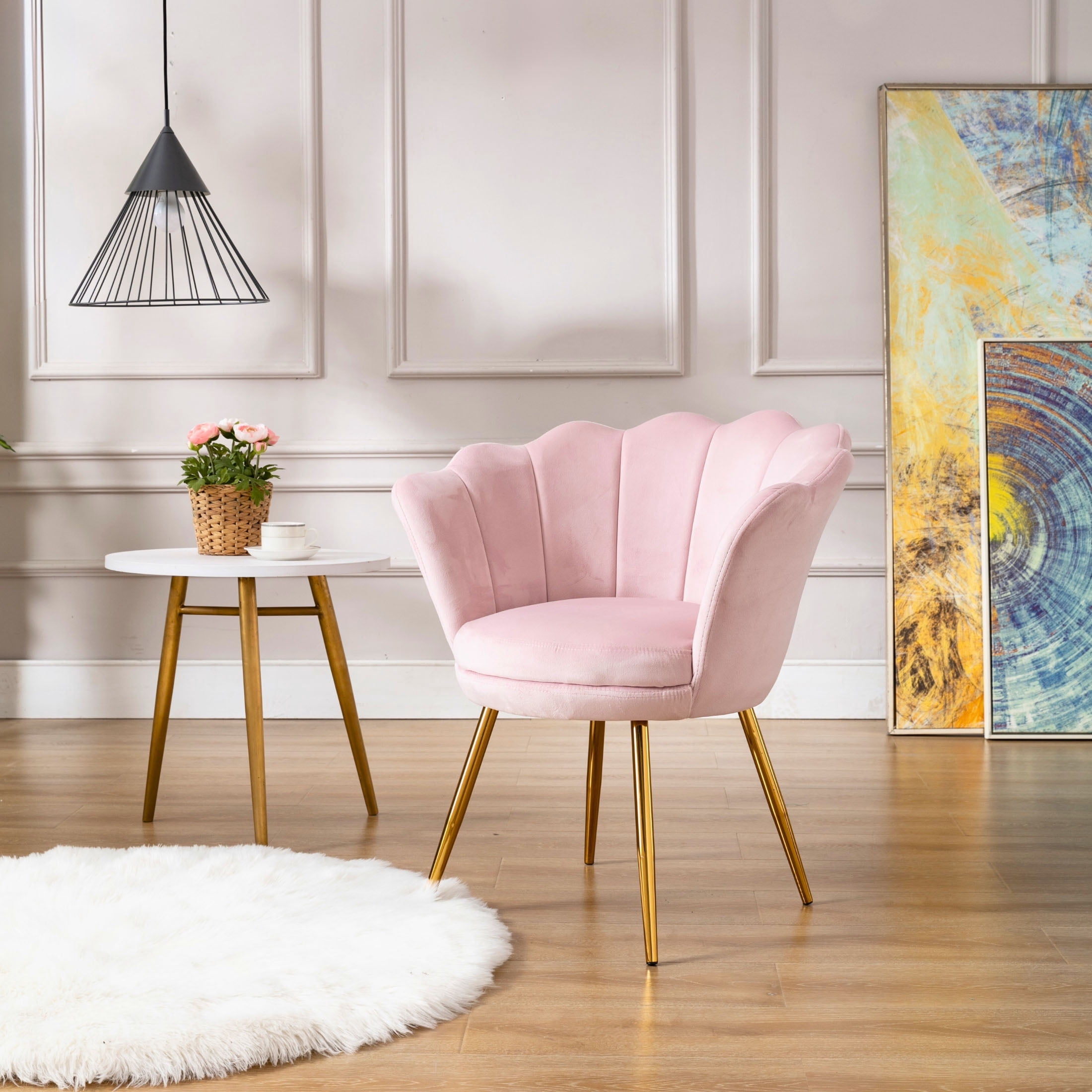 Guyou Faux Accent Chair - 27.5" Wide Barrel Chair for Small Spaces, Living Room & Office, Upholstered Armchair with Curved Back, Blush Pink
