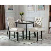 Guyou Faux Leather Dining Chairs Set of 2, Mid Century Modern Solid Wood Parsons Chairs, Button Tufted Upholstered Armless Side Chairs with High Back for Dining Room Kitchen Restaurant, Cream