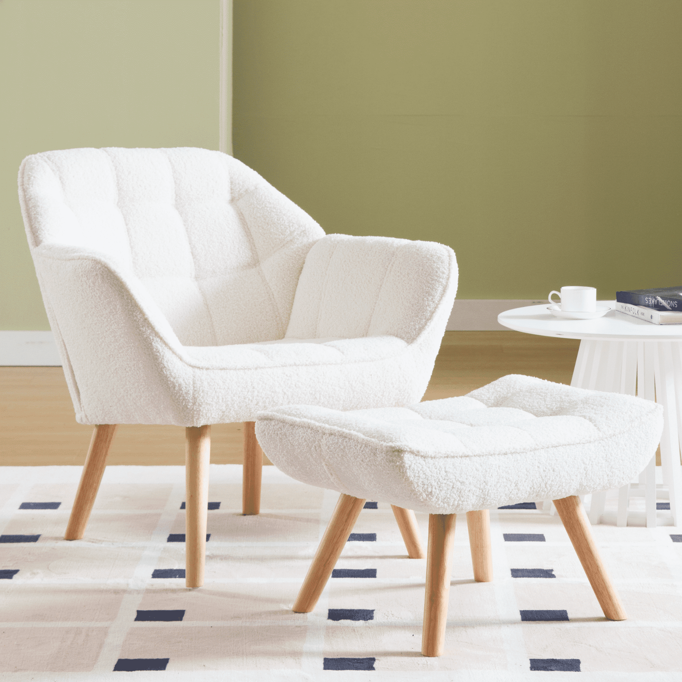 Guyou Faux Fur Accent Chair with Ottoman 32