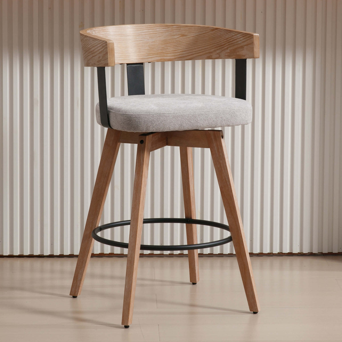 Guyou Modern Linen Upholstered 360-Degree Swivel Bar Stool Set of 1,26" Counter Height with Footrest & Backrest,Ideal for Kitchen Island & Home Bar, Grey
