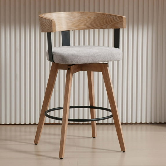 Guyou Modern Linen Upholstered 360-Degree Swivel Bar Stool Set of 1,26" Counter Height with Footrest & Backrest,Ideal for Kitchen Island & Home Bar, Grey