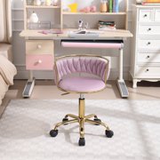 Guyou Kids Desk Chair, Velvet Rolling Swivel Children Chair, Adjustable Student Task Chair, Curved Woven Backrest Vanity Chair for Bedroom Dormitory Children Gifts, Light Purple
