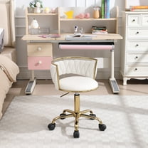 Guyou Kids Desk Chair, Velvet Rolling Swivel Children Chair, Adjustable Student Task Chair, Curved Woven Backrest Vanity Chair for Bedroom Dormitory Children Gifts, White