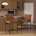 thumbnail image 1 of Guyou Leather Bar Stools Set of 2, 25 " Modern Upholstered Counter Height Bar Stools with Deep Channel Tufted Back, Armless Counter Stool with Black Metal Legs for Dining Room Kitchen Island, Brown, 1 of 12