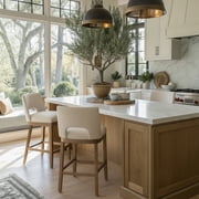 Guyou Linen Bar Stools Set of 2, 26 Modern Counter Height Barstools, Farmhouse Wooden Kitchen Island Chairs with Open Back for Restaurant Kitchen Bar, Beige