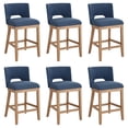 thumbnail image 1 of Guyou Linen Bar Stools Set of 6, 26" Modern Counter Height Barstools, Farmhouse Wooden Kitchen Island Chairs with Open Back for Restaurant Kitchen Bar, Blue, 1 of 11