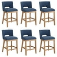 thumbnail image 1 of Guyou Linen Bar Stools Set of 6, 26" Modern Counter Height Barstools, Farmhouse Wooden Kitchen Island Chairs with Open Back for Restaurant Kitchen Bar, Blue, 1 of 11