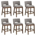 thumbnail image 1 of Guyou Linen Bar Stools Set of 6, 26" Modern Counter Height Barstools, Farmhouse Wooden Kitchen Island Chairs with Open Back for Restaurant Kitchen Bar, Grey, 1 of 12