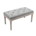 thumbnail image 1 of Guyou Linen Entryway Bench, 15.8"H Bedroom End of Bed Bench with Upholstery Button Tufting, Two-person Piano Bench with Rubber Wood Legs for Living Room Dining Room Hallway, Grey, 1 of 11