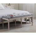 thumbnail image 1 of Guyou Linen Entryway Bench, 18.5"H Bedroom End of Bed Bench with Upholstery Button Tufting, Three-person Piano Bench with Rubber Wood Legs for Living Room Dining Room Hallway, Grey, 1 of 13