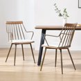 thumbnail image 1 of Guyou Metal Dining Chairs Set of 2, Mid-Century Modern Upholstered Linen Kitchen Chairs with Antique Copper Spindle Back and Armrests for Dining Room/Restaurant, Beige, 1 of 7