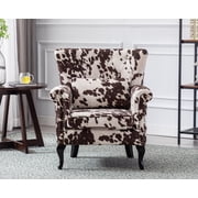 Guyou Mid Century Accent Chair Modern Button Tufted Armchair Wingback Club Chair Velvet Single Sofa Lounge Chair with Pillow for Living Room Bedroom, Cow