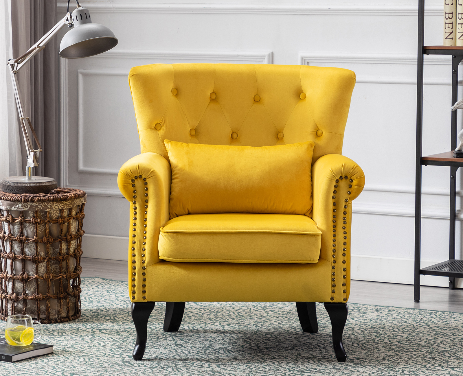 Inspired Home Rin Velvet Club Chair or Sofa Tufted Square Arms Tapered
