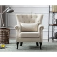 thumbnail image 1 of Guyou Mid Century Accent Chair Modern Button Tufted Armchair Wingback Club Chair Linen Single Sofa Lounge Chair with Pillow for Living Room Bedroom, Beige, 1 of 14