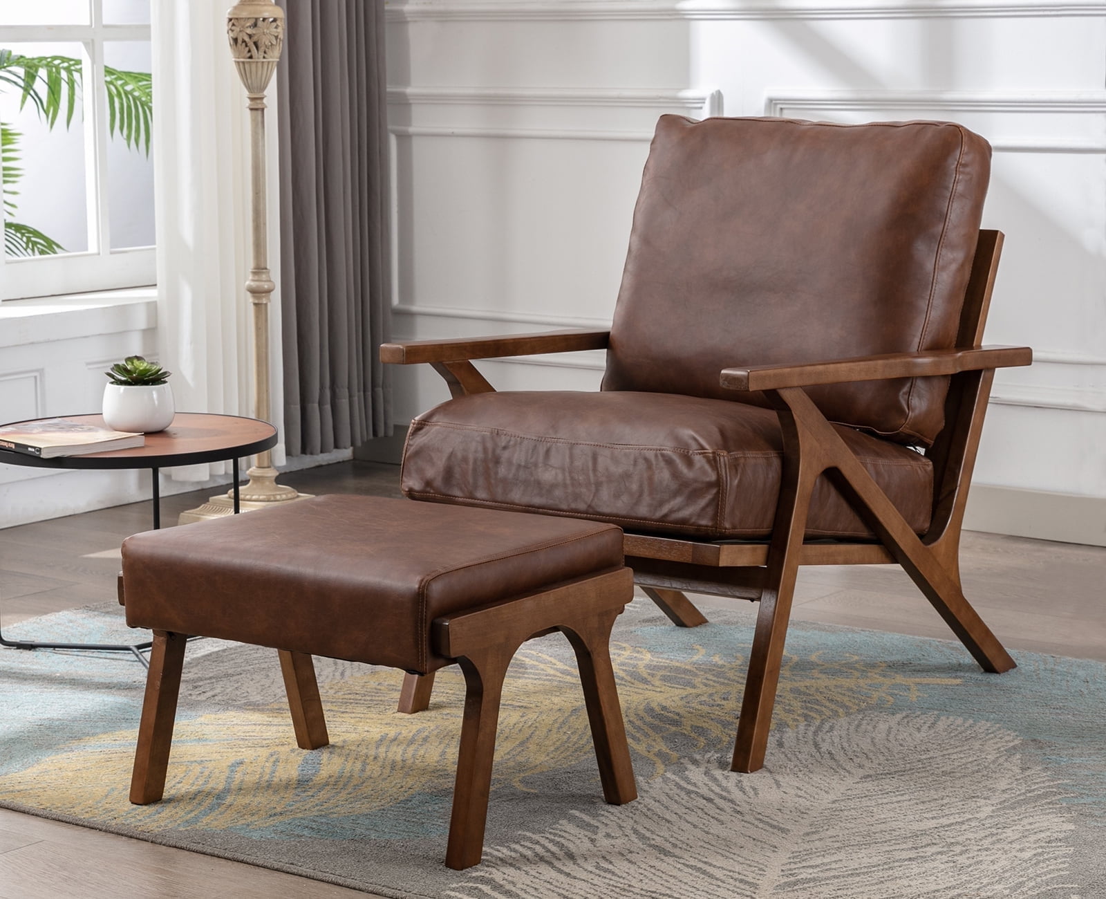 Guyou Wide Modern Reading Mid Century Accent Chair with Ottoman