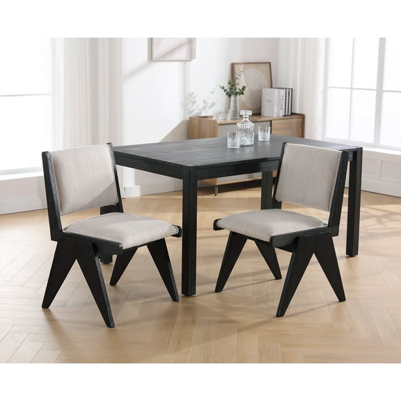 Guyou Mid Century Modern Dining Chairs Set of 2, Linen Upholstered Farmhouse Wooden Kitchen Chair Side Chair with Back for Dining Room Living Room, Beige