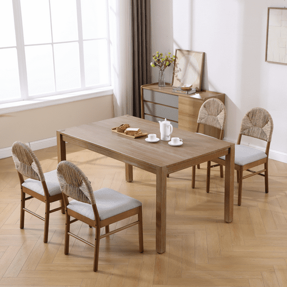 Guyou Mid Century Rattan Dining Chairs - Set of 4, Woven Paper Rope Back& Wood Frame Side Chairs for Kitchen, Dining Room & Farmhouse, 19" Wide, Gray Seat/White Legs