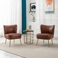thumbnail image 1 of Guyou Modern Accent Chair Set of 2, Armless Slipper Chair Faux Leather Upholstered Lounge Chair, Wingback Large Single Sofa Side Chair with Gold Legs for Living Room Bedroom, Brown, 1 of 9