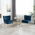 thumbnail image 1 of Guyou Modern Accent Chair Set of 2, Armless Slipper Chair Velvet Upholstered Lounge Chair, Wingback Large Single Sofa Side Chair with Gold Legs for Living Room Bedroom, Blue, 1 of 10