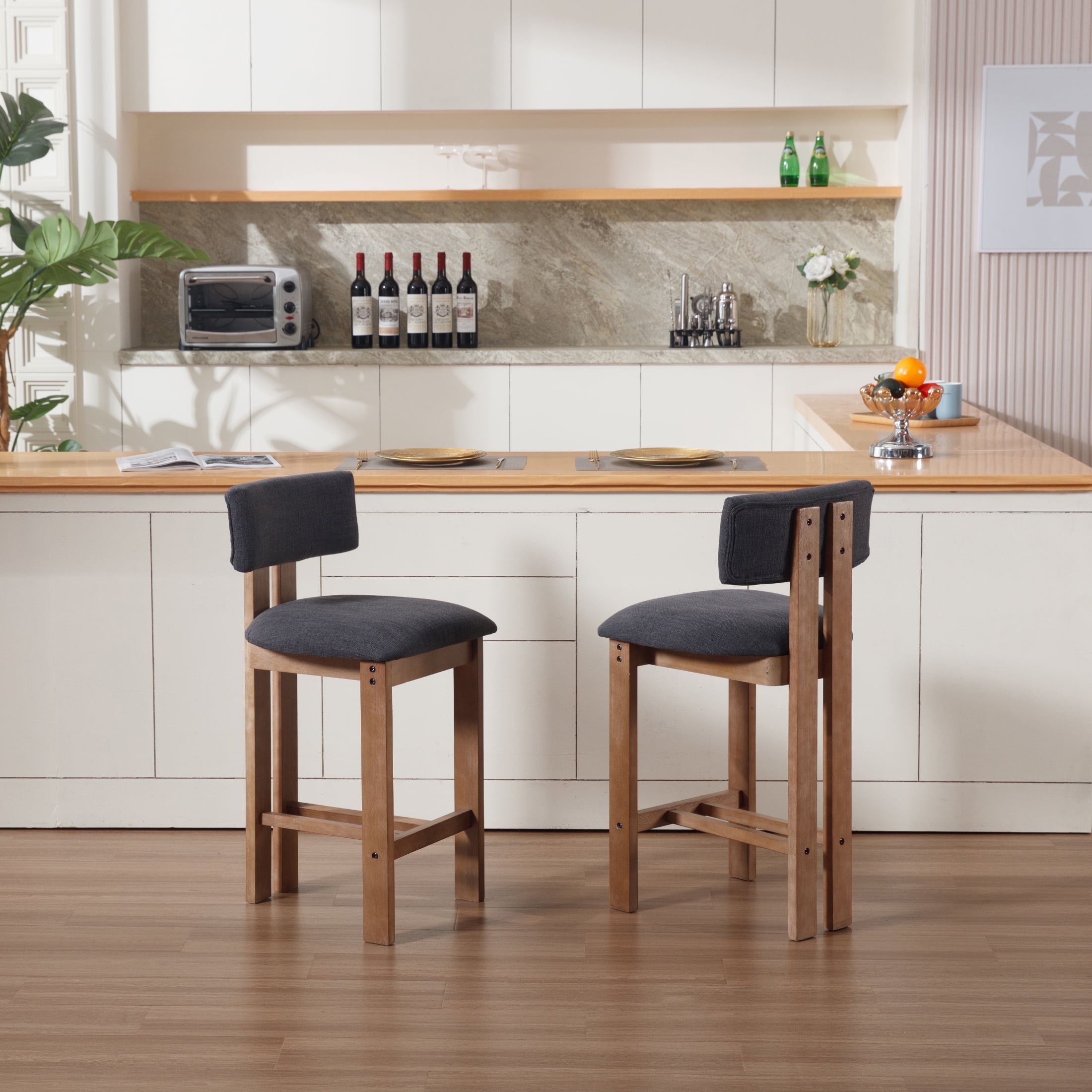 16 Stools Guyou Modern Bar Stools, 26 Inch Counter Height, Linen Upholstered ...