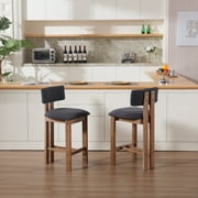 Guyou Modern Bar Stools Set of 2, 26 Inch Counter Height Bar Stools with Curved Backrest, Linen Upholstered Counter Stools, Wooden Kitchen Island Chairs for Kitchen Bar Cafe, Charcoal