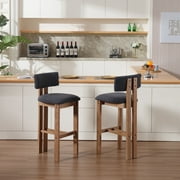 Guyou Modern Bar Stools Set of 2, 30 Inch Counter Height Bar Stools with Curved Backrest, Linen Upholstered Counter Stools, Wooden Kitchen Island Chairs for Kit