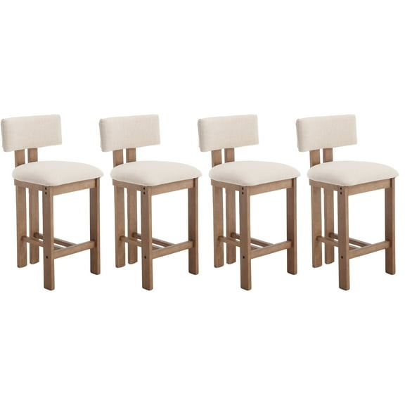 Guyou Modern Bar Stools Set of 4, 26 Inch Counter Height Bar Stools with Curved Backrest, Linen Upholstered Counter Stools, Wooden Kitchen Island Chairs for Kitchen Bar Cafe, Beige