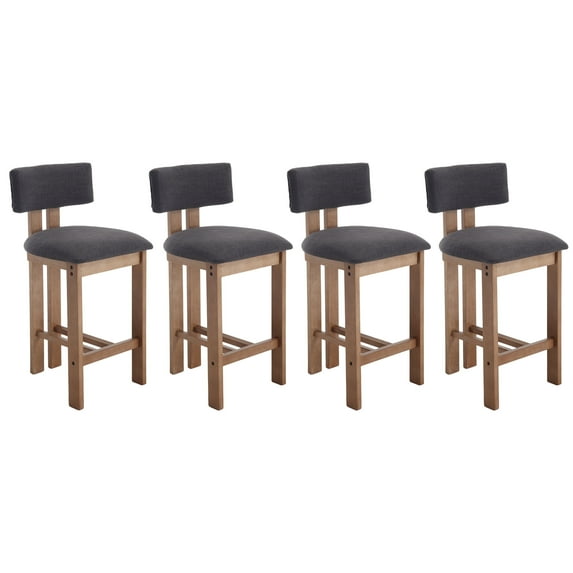 Guyou Modern Bar Stools Set of 4, 26 Inch Counter Height Bar Stools with Curved Backrest, Linen Upholstered Counter Stools, Wooden Kitchen Island Chairs for Kitchen Bar Cafe, Charcoal