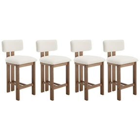 Guyou Modern Bar Stools Set of 4, 26 Inch Counter Height Bar Stools with Curved Backrest, Sherpa Upholstered Counter Stools, Wooden Kitchen Island Chairs for Kitchen Bar Cafe, White