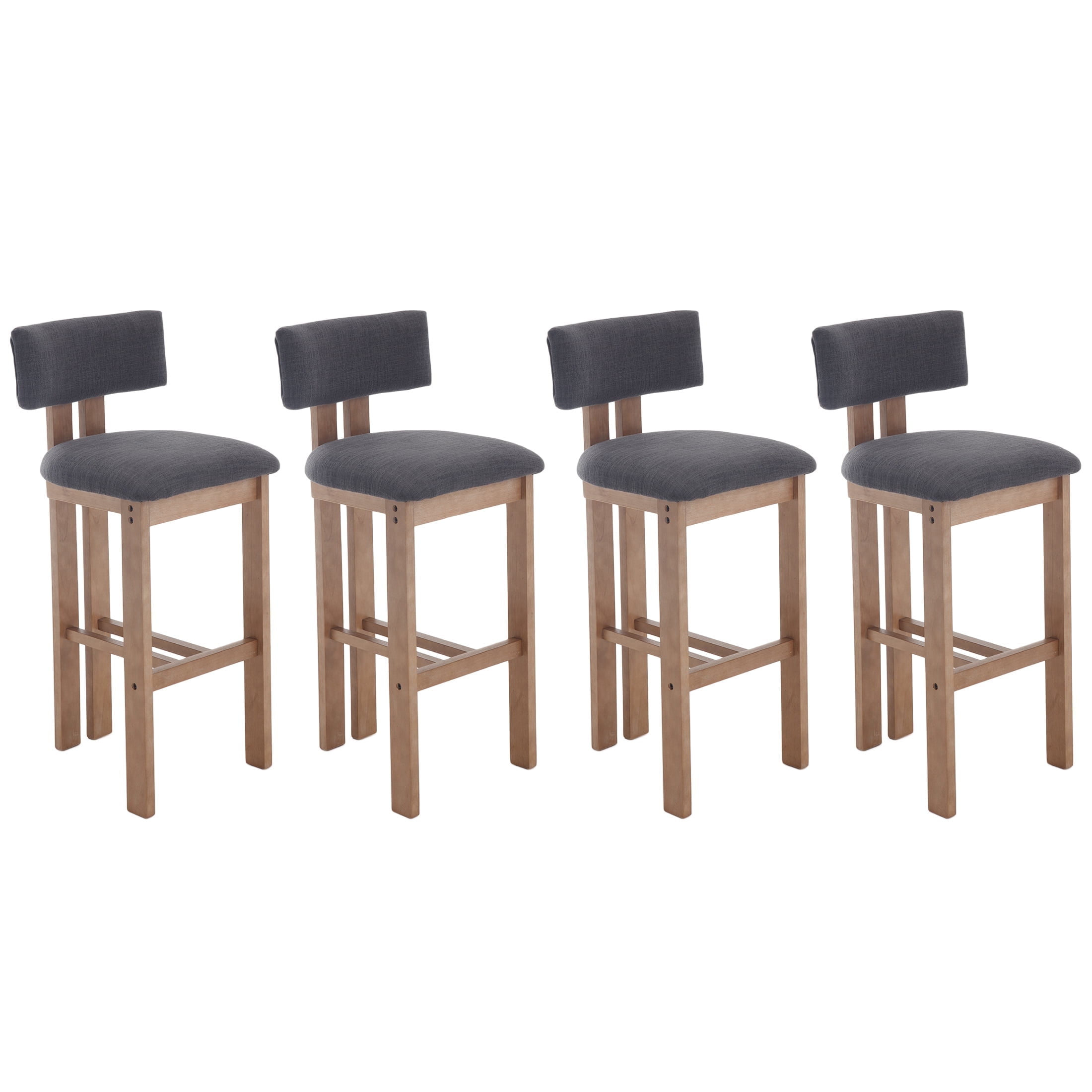 Guyou Modern Bar Stools Set of 4, 30 Inch Counter Height Bar Stools with Curved Backrest, Linen Upholstered Counter Stools, Wooden Kitchen Island Chairs for Kitchen Bar Cafe, Charcoal