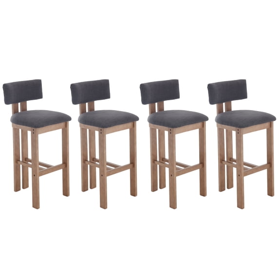 Guyou Modern Bar Stools Set of 4, 30 Inch Counter Height Bar Stools with Curved Backrest, Linen Upholstered Counter Stools, Wooden Kitchen Island Chairs for Kitchen Bar Cafe, Charcoal
