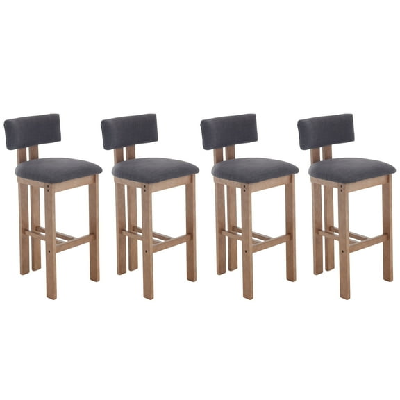 Guyou Modern Bar Stools Set of 4, 30 Inch Counter Height Bar Stools with Curved Backrest, Linen Upholstered Counter Stools, Wooden Kitchen Island Chairs for Kitchen Bar Cafe, Charcoal