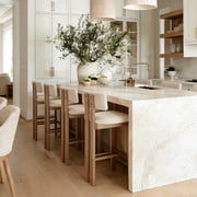 Guyou Modern Bar Stools Set of 4, 30 Inch Counter Height Bar Stools with Curved Backrest, Linen Upholstered Counter Stools, Wooden Kitchen Island Chairs for Kitchen Bar Cafe, Beige