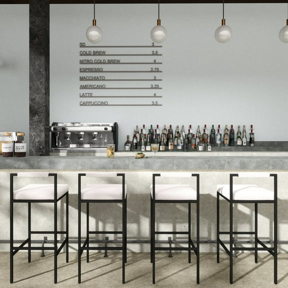 Guyou Modern Bar Stools Set of 4, 30 Inch Tall Barstools with Low Backrest, Industrial Linen Island Stools with Metal Legs, Counter Stools for Kitchen Island Bar Bars, Beige