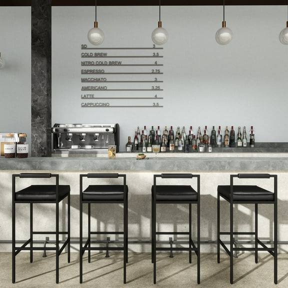 Guyou Modern Bar Stools Set of 4, 30 Inch Tall Barstools with Low Backrest, Industrial PU Island Stools with Metal Legs, Counter Stools for Kitchen Island Bar Bars, Black