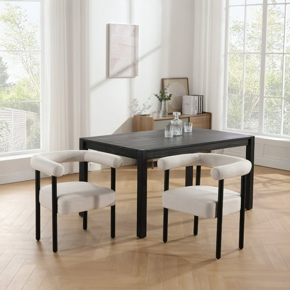 Guyou Modern Barrel Dining Chairs Set of 2, Mid-Century Farmhouse Kitchen Chairs with Curved Back, Wooden Linen Upholstered Dining Side Chairs for Dining Room Living Room Kitchen, Beige